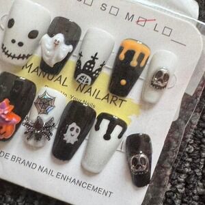 Halloween Press On Nails 3D Ghost Spider Haunted House Spooky Nail Art Set